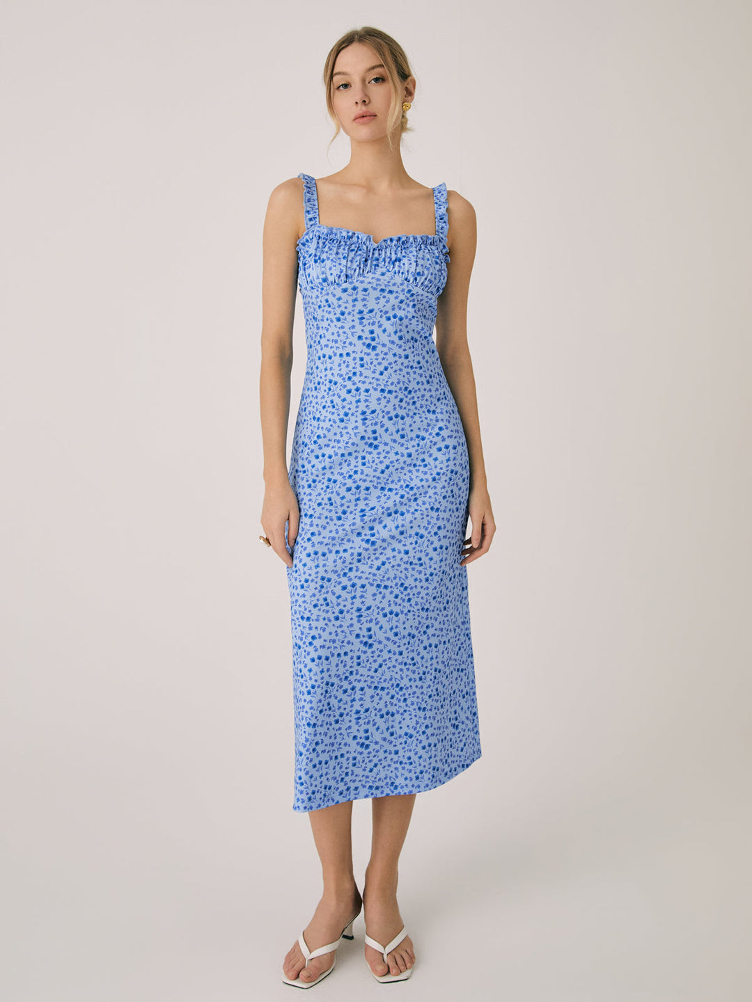 Amelie | Bohemian Floral Midi Dress with Adjustable Straps