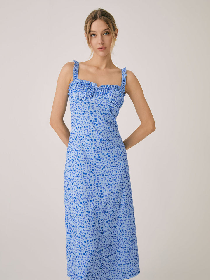 Amelie | Bohemian Floral Midi Dress with Adjustable Straps