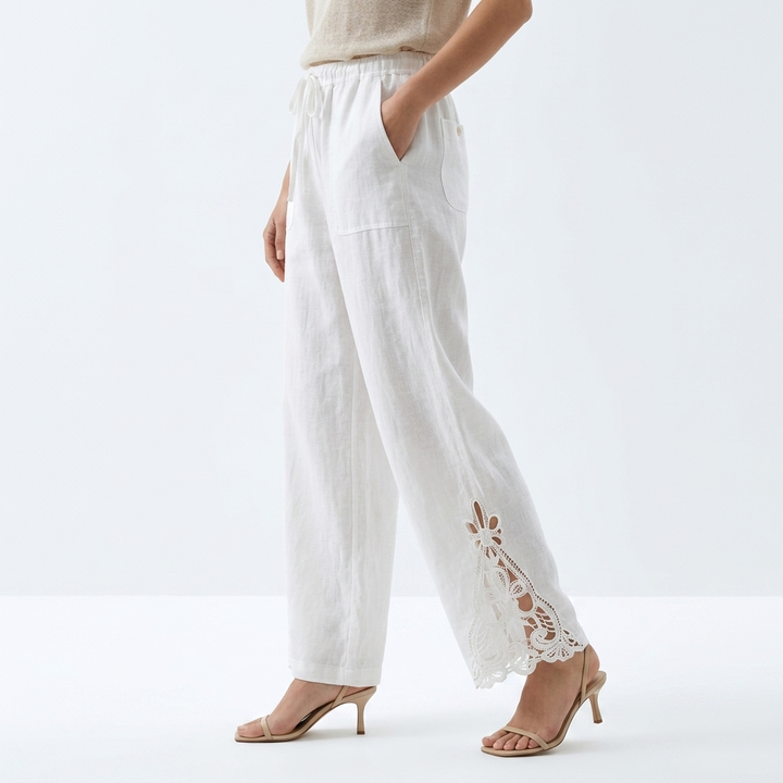 Bess | Elegant Cropped Wide Leg Pants with Lace Hem