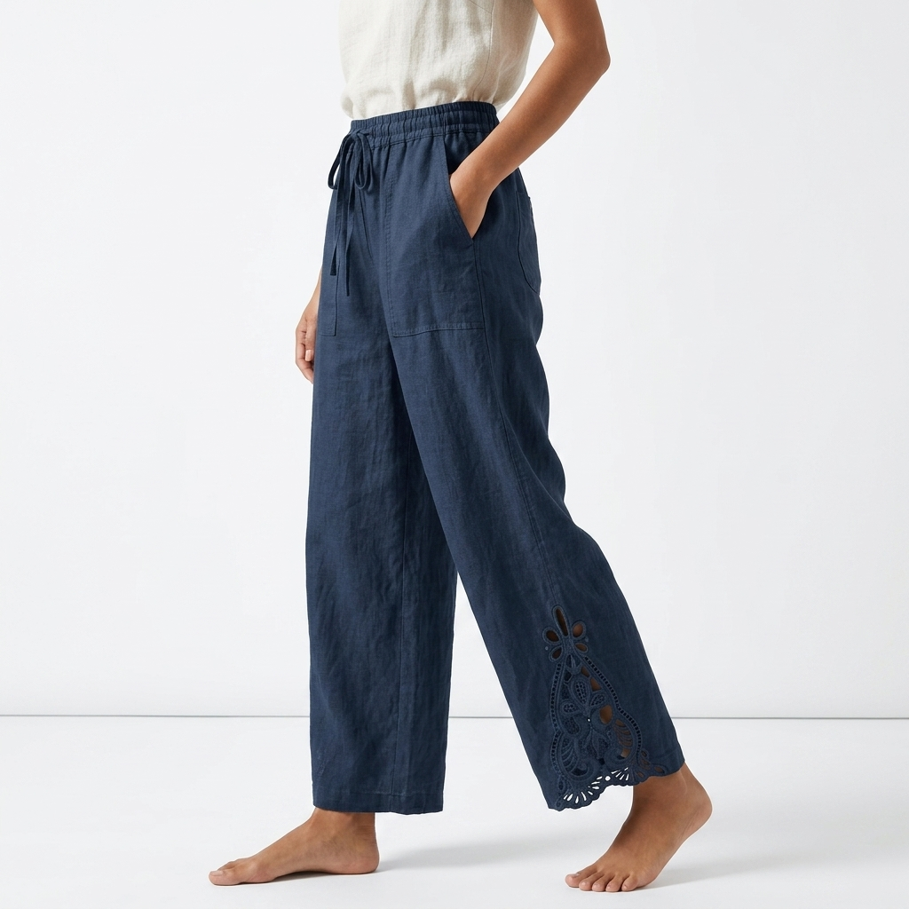 Bess | Elegant Cropped Wide Leg Pants with Lace Hem