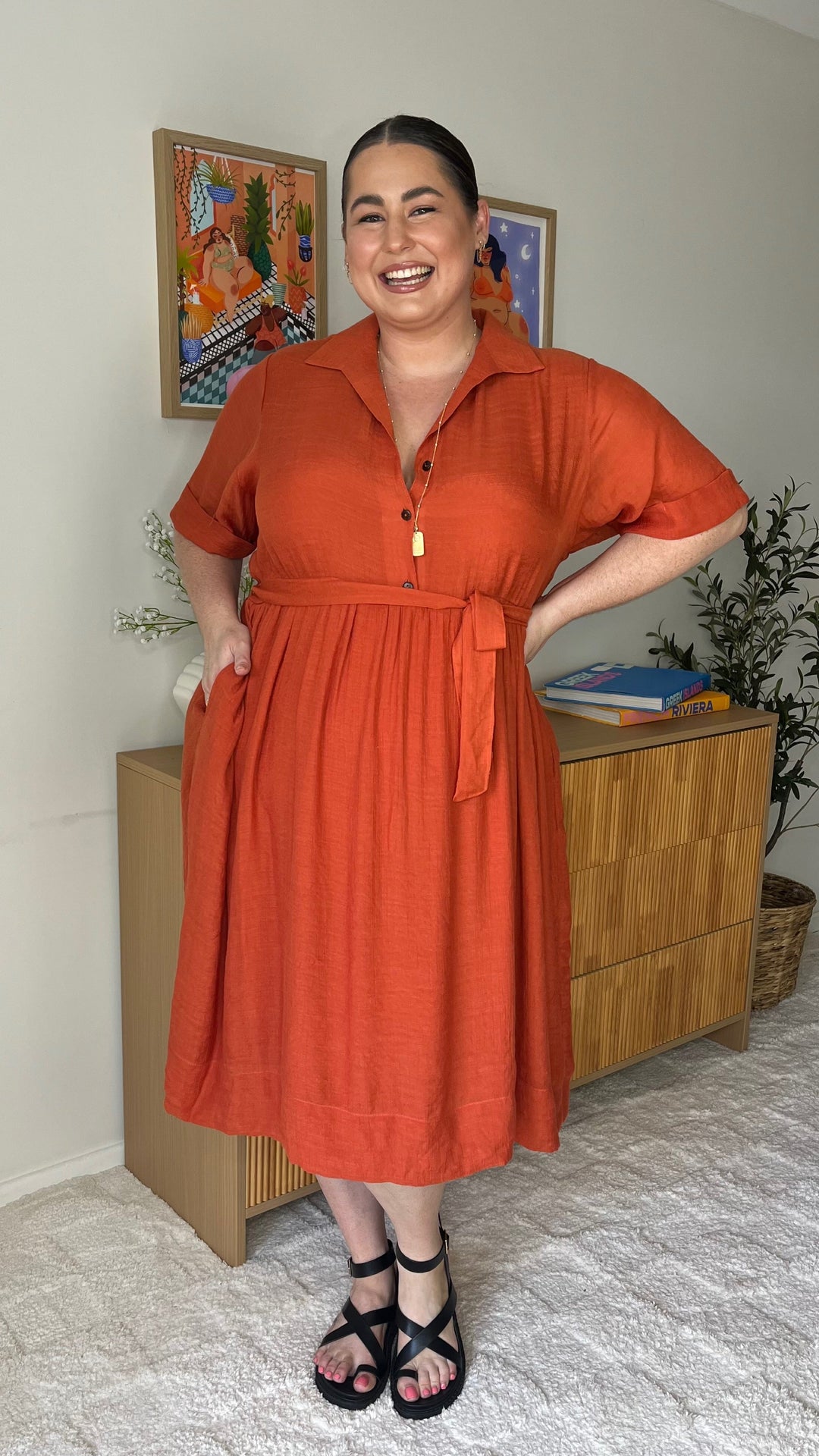Olive | Rust Tone Midi Dress