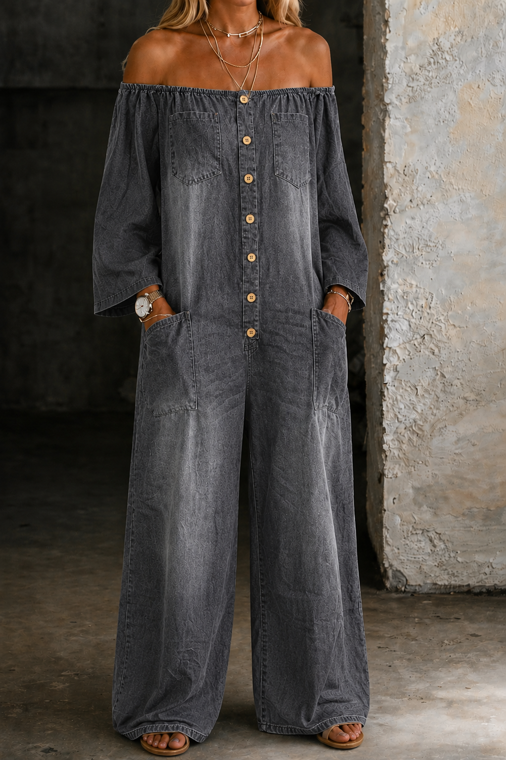 Elena | Off Shoulder Long Sleeve Jumpsuit