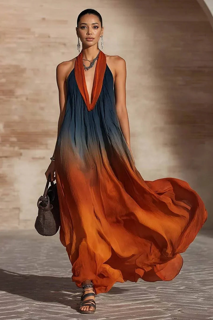 Paola | Ombre Halter/V Long Dress