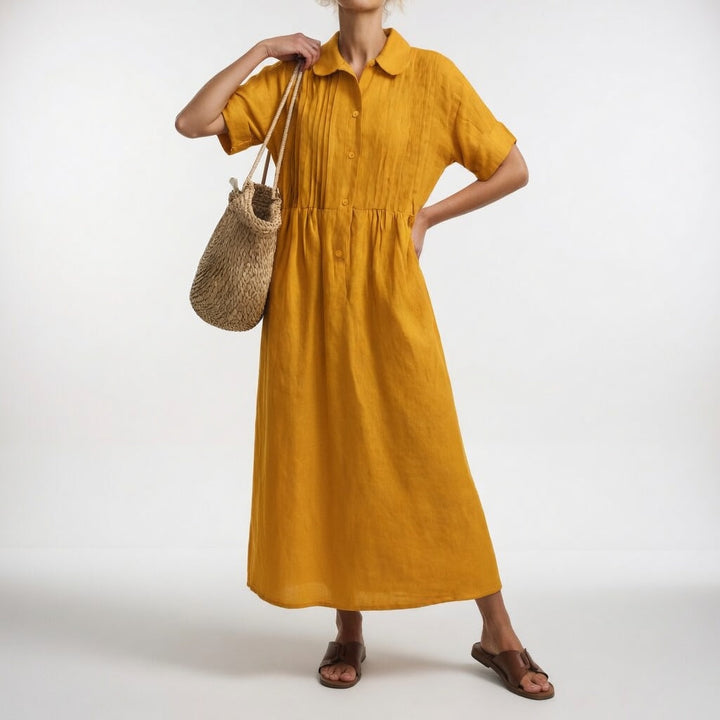 Lysandra flowing cotton shirt dress - Ochre