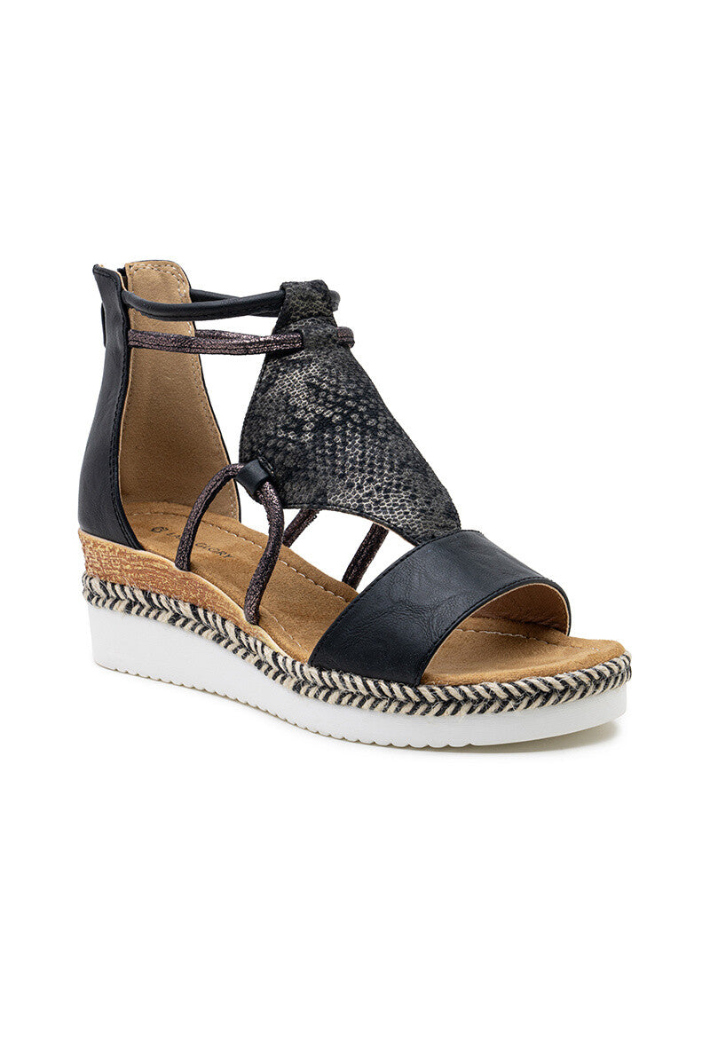 Philomena | Black Wedge Sandal