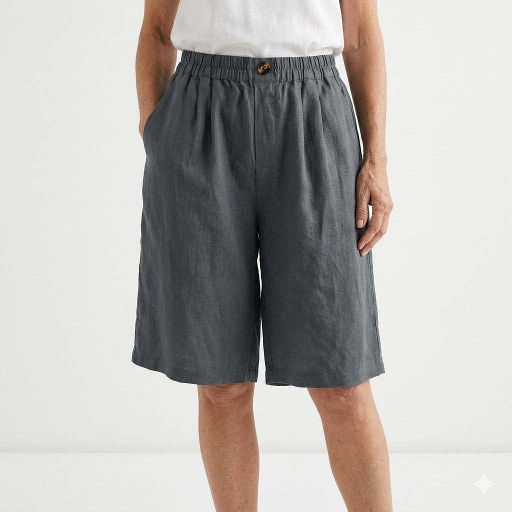 Amberley | Breezy Wide Leg Linen Shorts with Elastic Waist