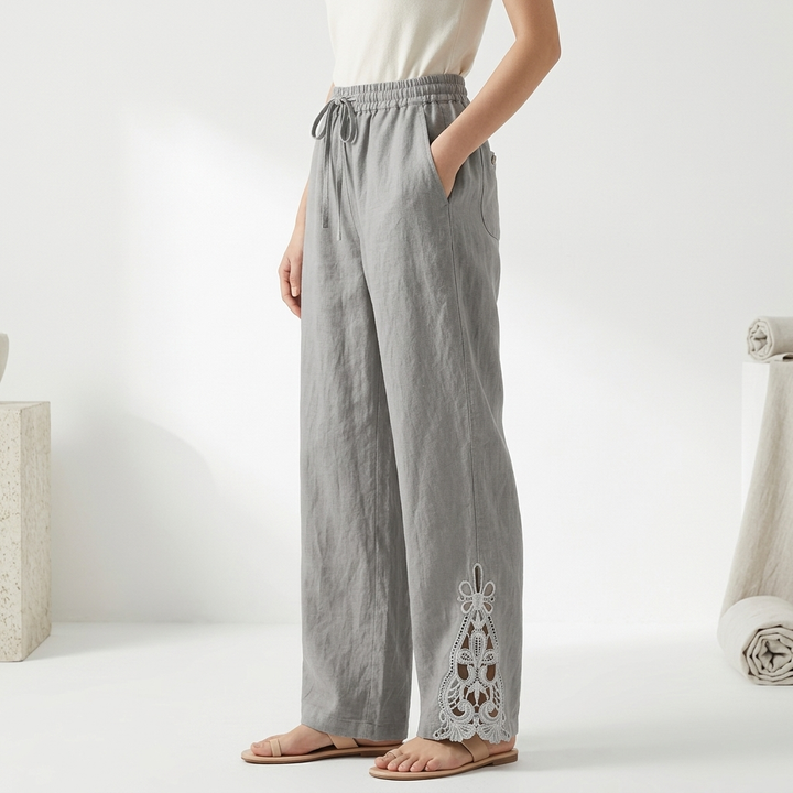 Bess | Elegant Cropped Wide Leg Pants with Lace Hem