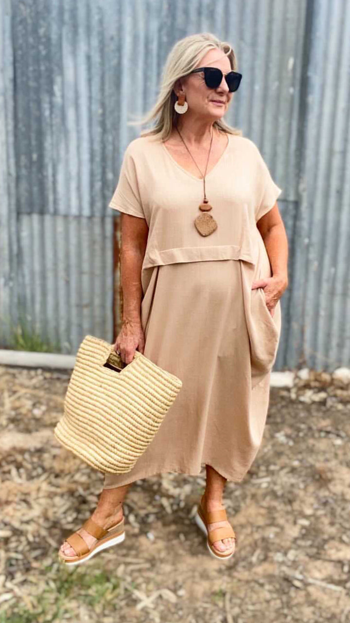 Sophia | Draped Linen Midi Dress