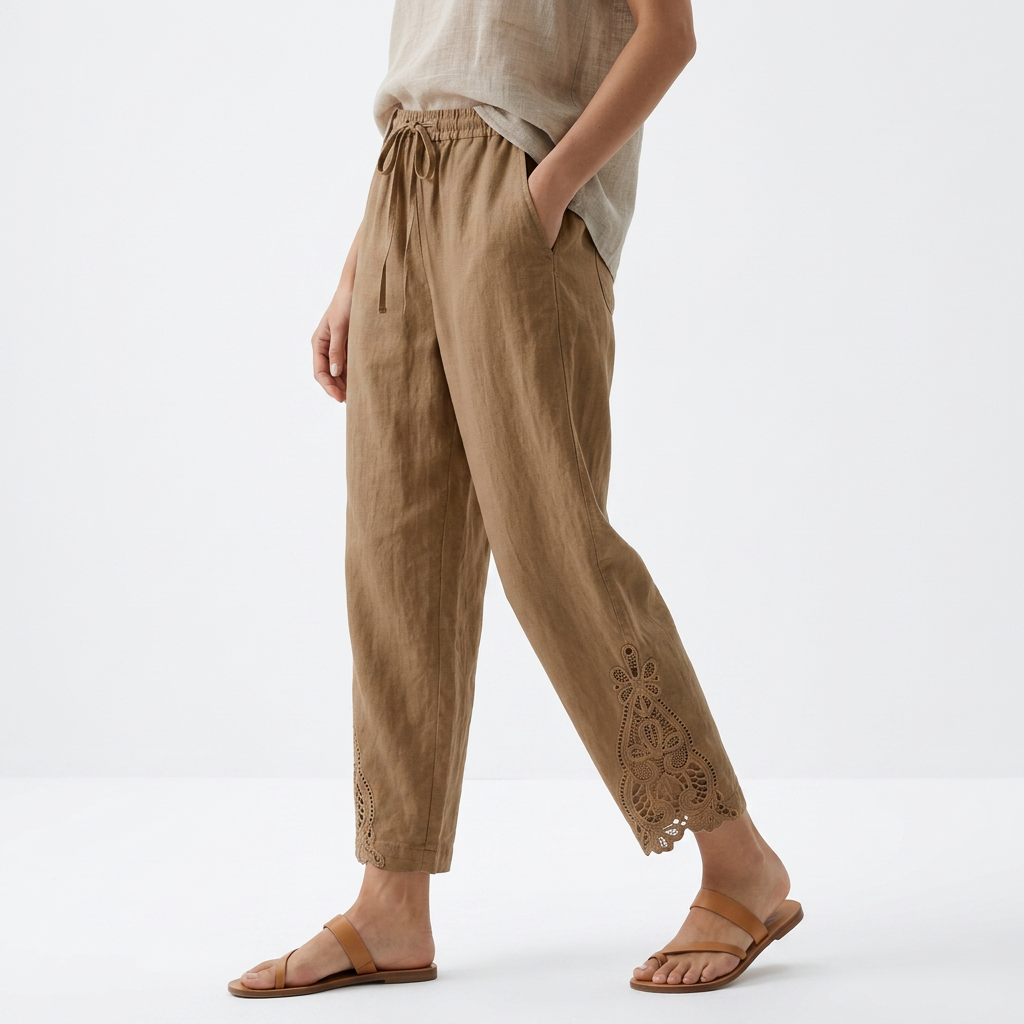 Bess | Elegant Cropped Wide Leg Pants with Lace Hem