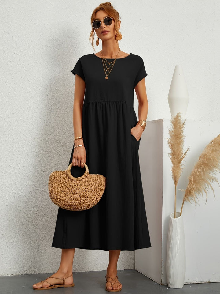 Freya | Light Midi Dress with Pockets and Short Sleeves