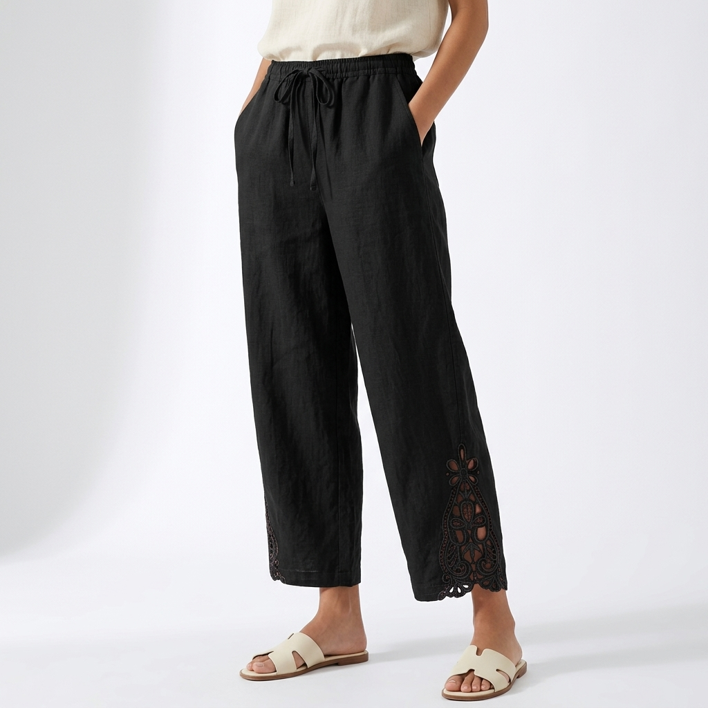 Bess | Elegant Cropped Wide Leg Pants with Lace Hem