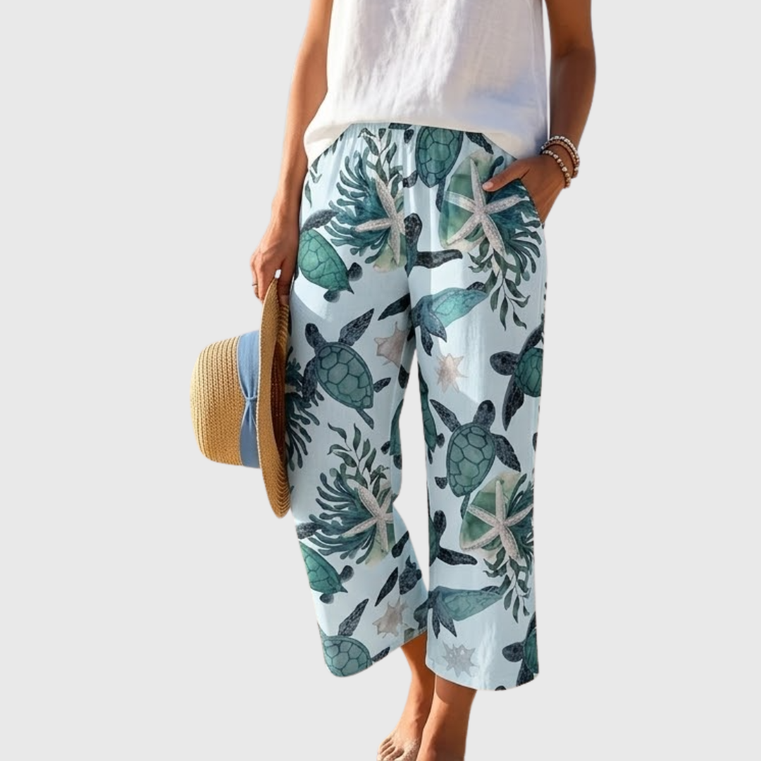 Brea | Elastic Waist Printed Straight Leg Pants