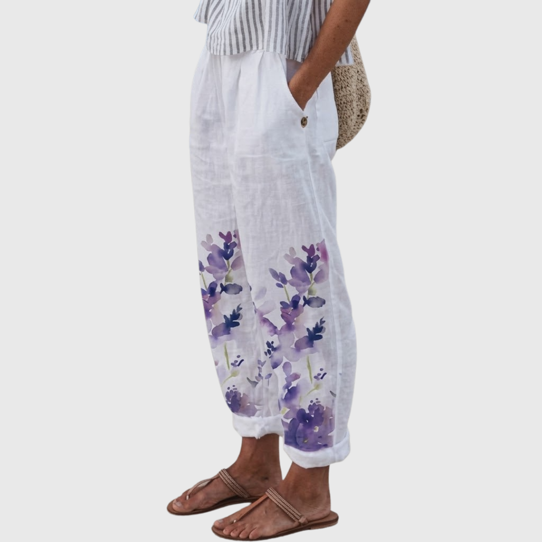 Justine | Elegant Vintage Floral Print Pants