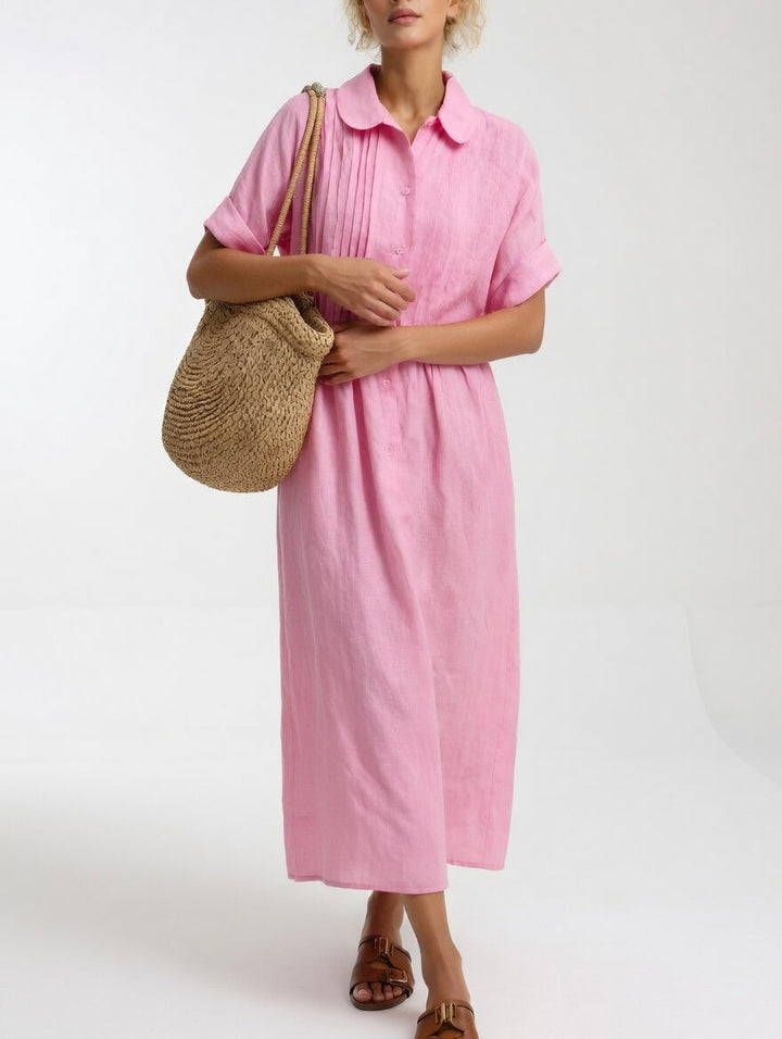 Lysandra flowing cotton shirt dress - Pink