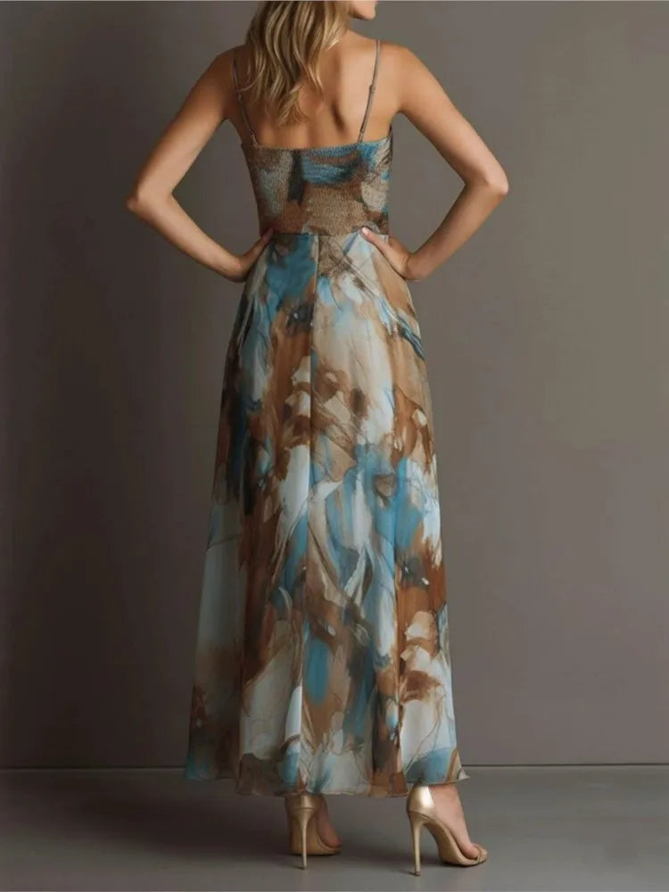 Maren | Sweetheart Thin-Strap Print Midi Dress