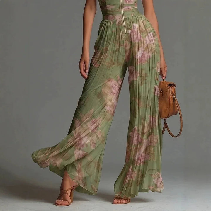 Linnea | Pleated Chiffon Wide-Leg Jumpsuit