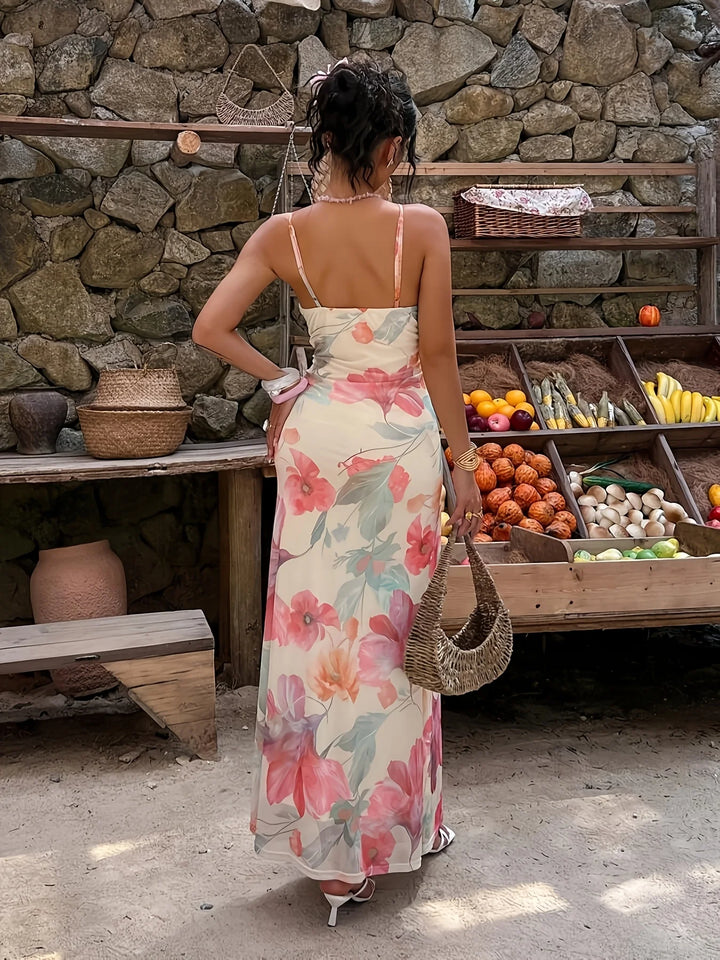 Marisol | Floral Halter Waist-Cinching Dress
