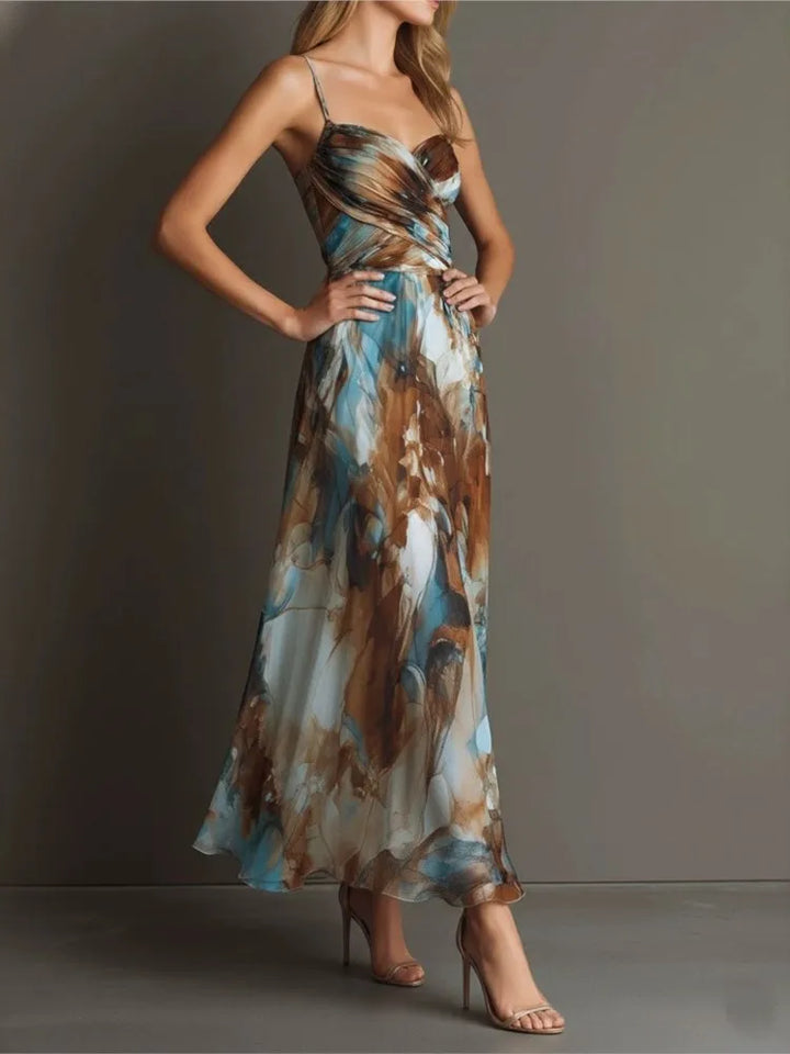 Maren | Sweetheart Thin-Strap Print Midi Dress