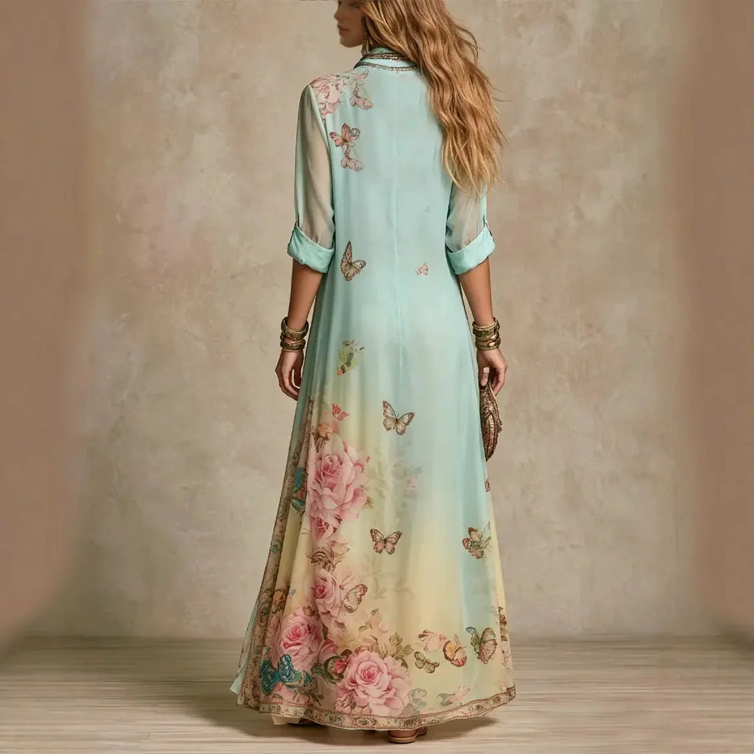 Ottilie | Boho Floral Print Shirt Maxi Dress