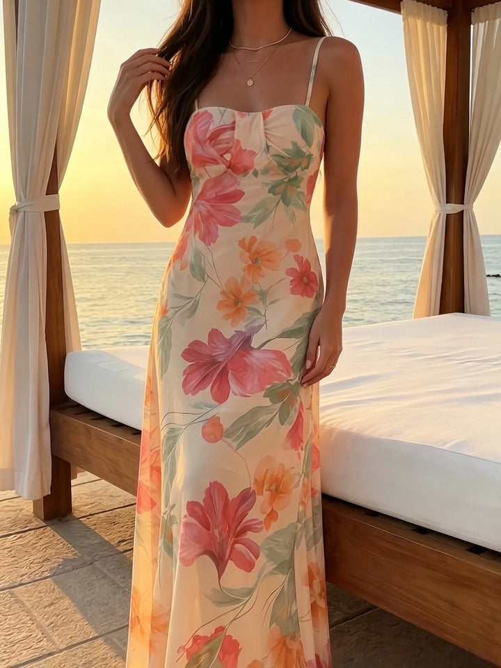 Marisol | Floral Halter Waist-Cinching Dress