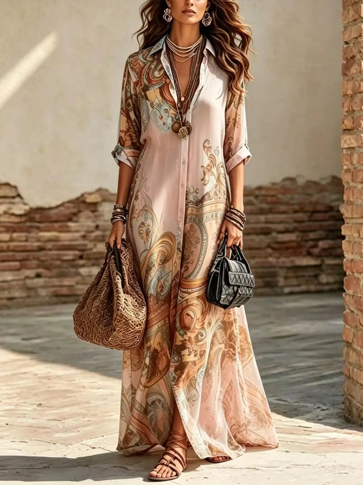 Saffron | Boho Print Button-Down Shirt Maxi Dress
