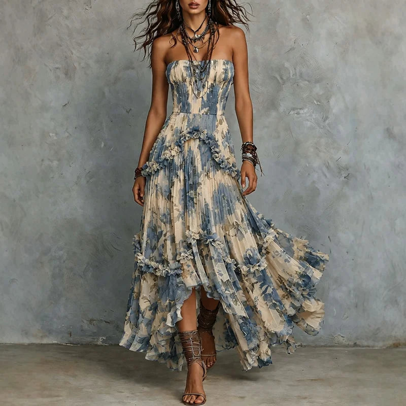 Vivienne | 3D Floral Strapless Layered Maxi Dress