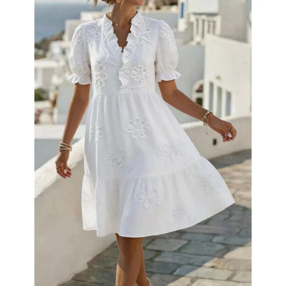 Pearl's Embroidered Puff Sleeve Dress