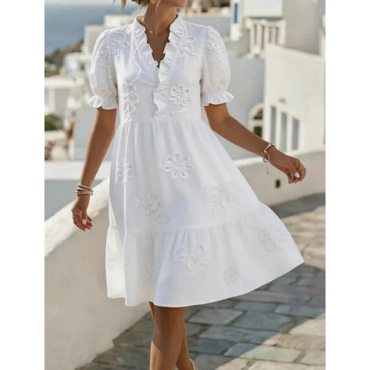 Pearl's Embroidered Puff Sleeve Dress