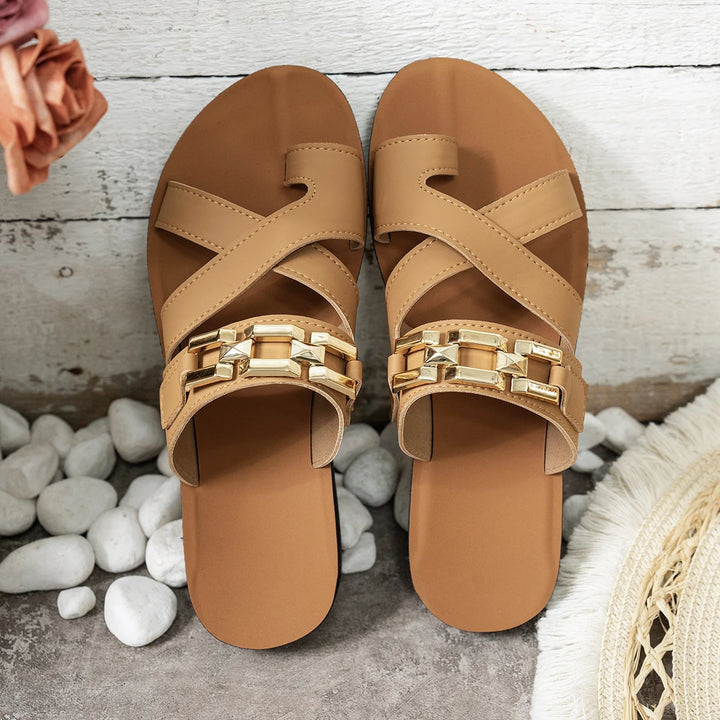 Eirlys | Effortless Chain Detail Gold Summer Sandals