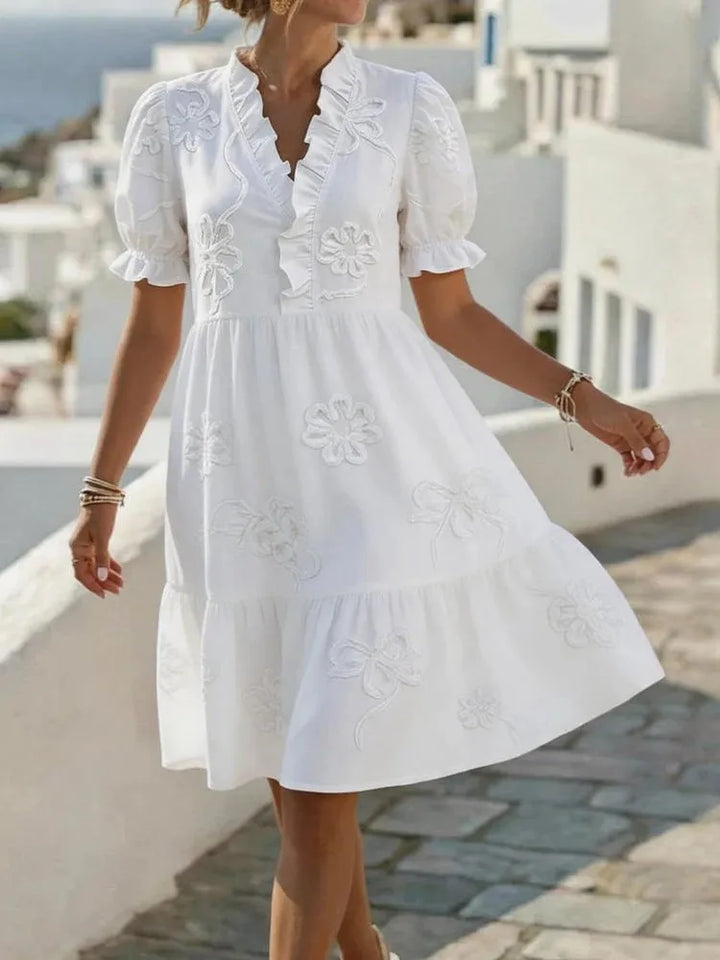 Pearl's Embroidered Puff Sleeve Dress