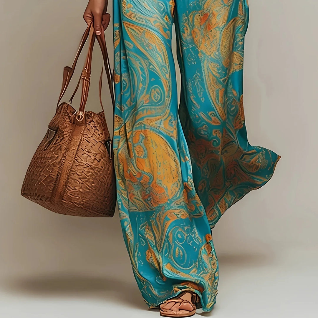 Sabine | Vintage Print Two-Piece Shirt and Wide-Leg Set