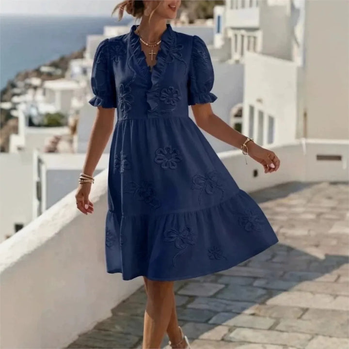 Pearl's Embroidered Puff Sleeve Dress