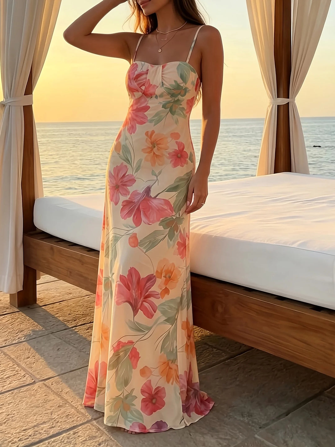 Marisol | Floral Halter Waist-Cinching Dress