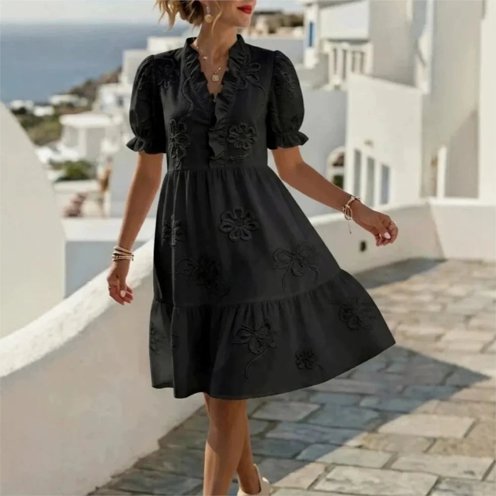 Pearl's Embroidered Puff Sleeve Dress