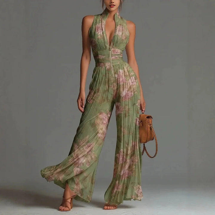 Linnea | Pleated Chiffon Wide-Leg Jumpsuit