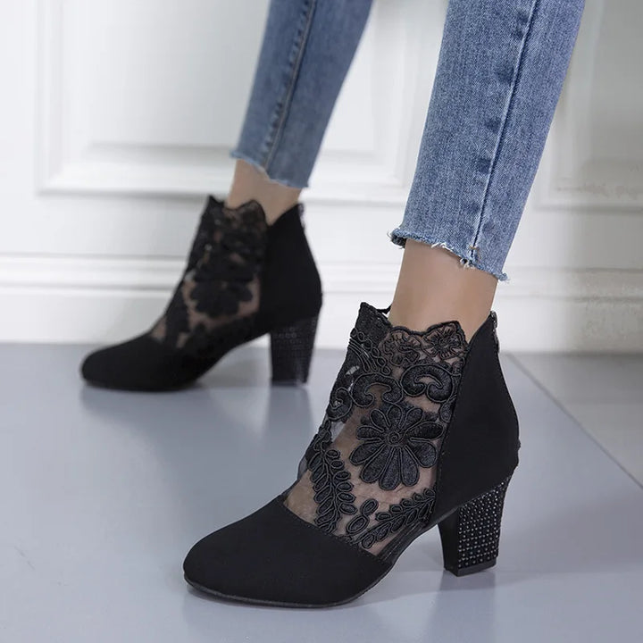 Heloise | Elegant Lacy High Heels Mesh Boots