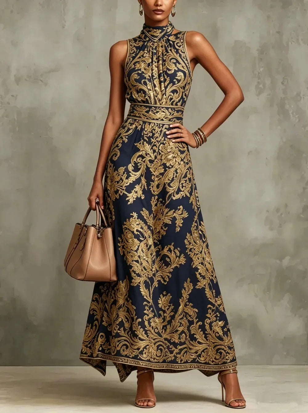 Seraphina | Gold Embroidered Evening Gown