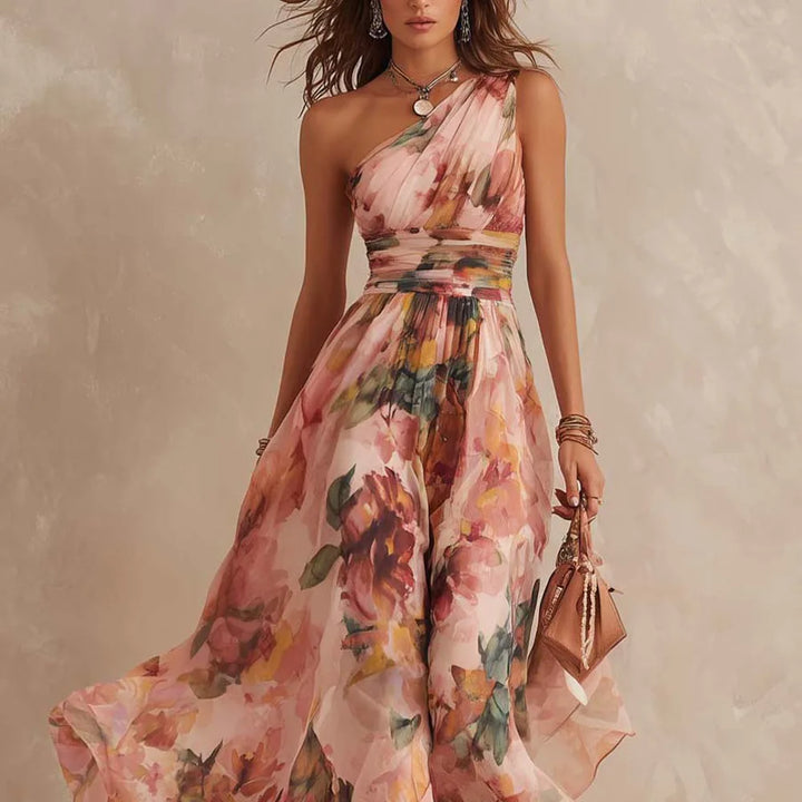 Maeve | One-Shoulder Digital Print Dress