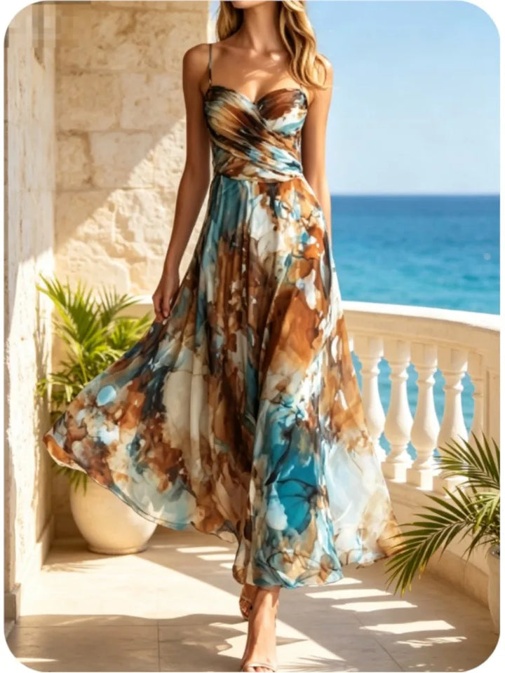 Maren | Sweetheart Thin-Strap Print Midi Dress