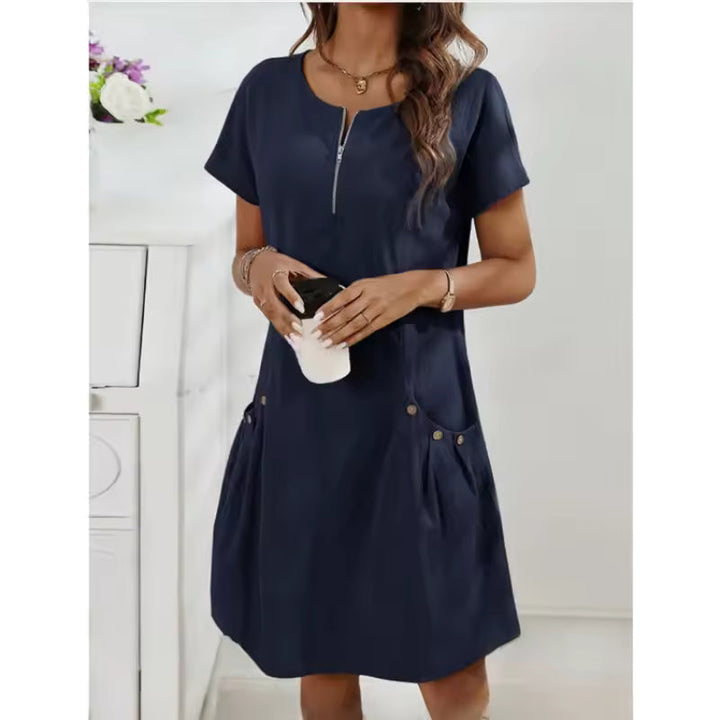 Navessa | Zip Front Linen Dress