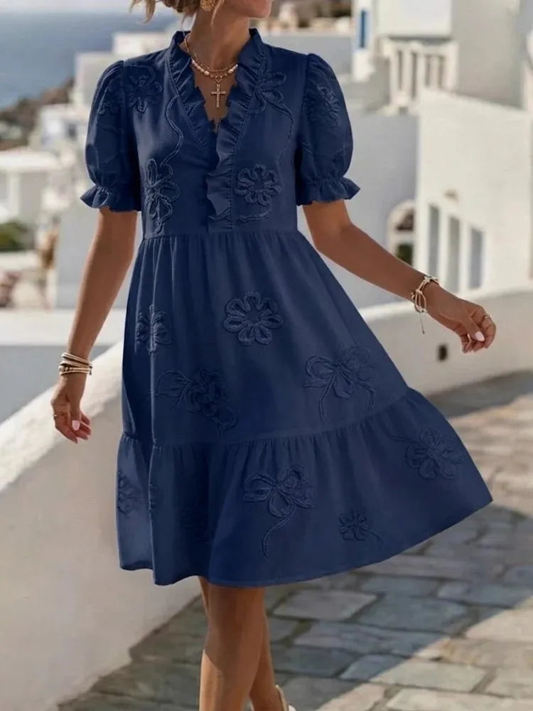 Pearl's Embroidered Puff Sleeve Dress