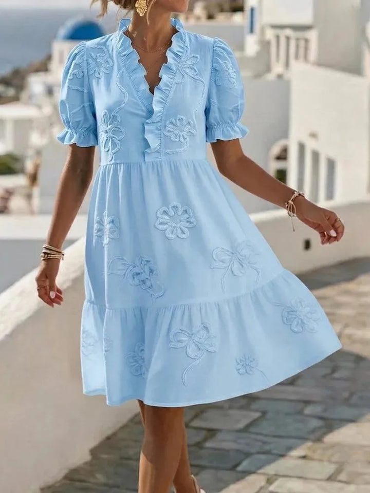 Pearl's Embroidered Puff Sleeve Dress