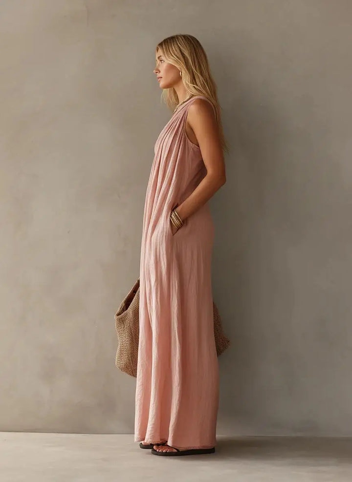 Thea | One-Shoulder Draped Linen-Look Maxi Dress