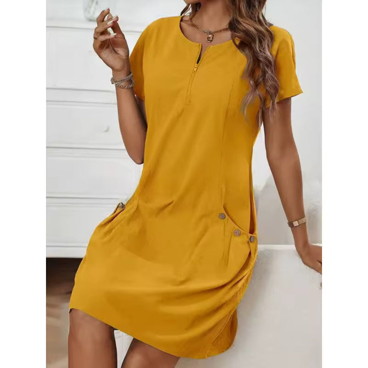 Solenne | Zip Front Linen Dress