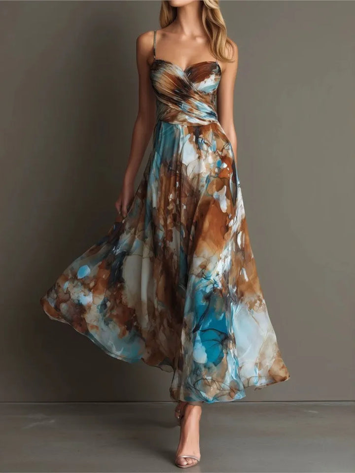 Maren | Sweetheart Thin-Strap Print Midi Dress