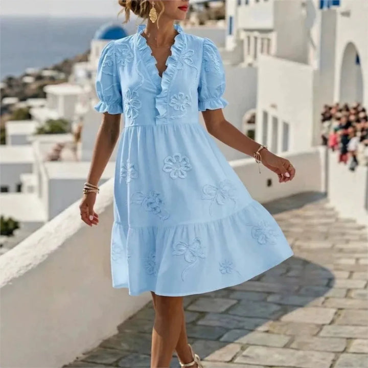 Pearl's Embroidered Puff Sleeve Dress
