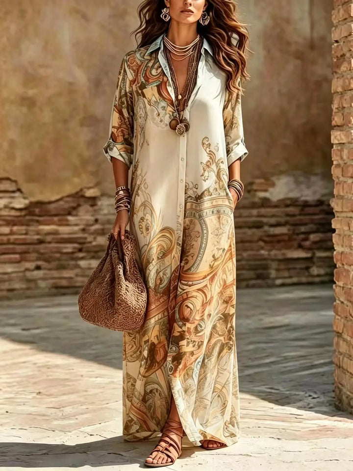 Saffron | Boho Print Button-Down Shirt Maxi Dress