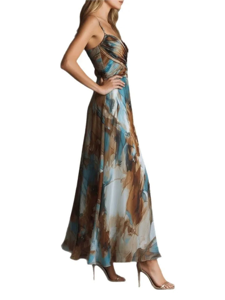 Maren | Sweetheart Thin-Strap Print Midi Dress