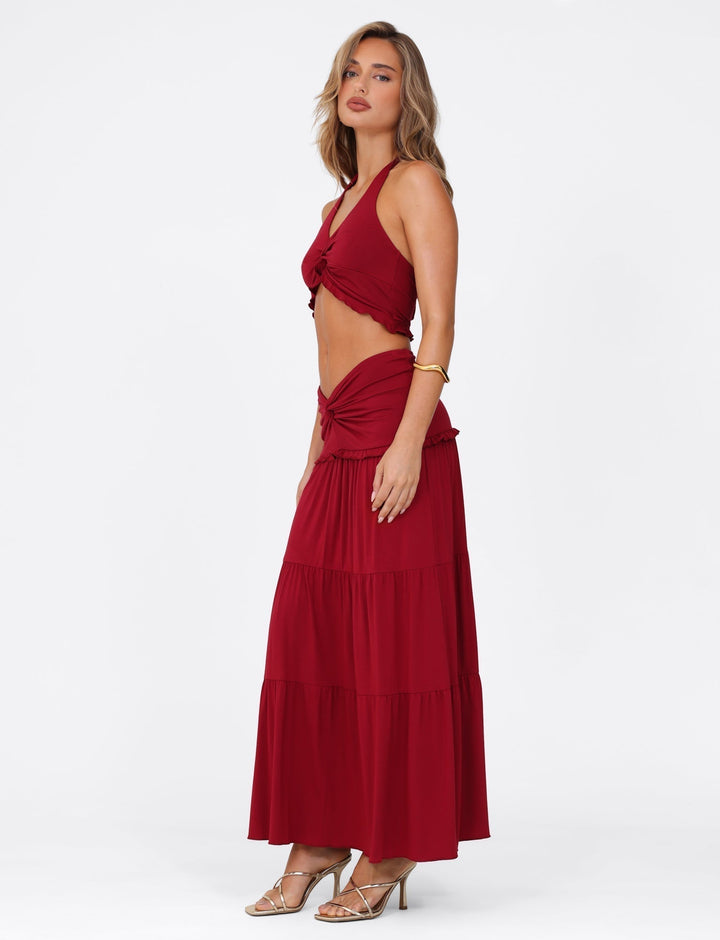 Serenity Chic | Ruched Ruffle Two-Piece Skirt Set