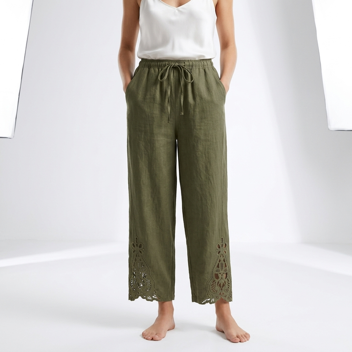 Bess | Elegant Cropped Wide Leg Pants with Lace Hem